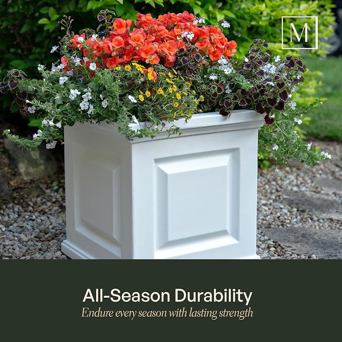 Mayne Nantucket 16-Inch Square Planter – Self-Watering, Weather-Resistant Planter for Flowers – Durable Outdoor Design for Patio, Porch, or Entryway, Black