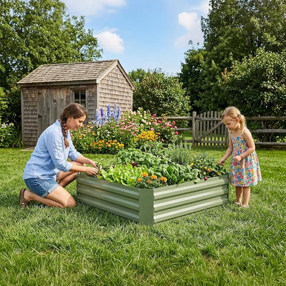 Aoodor 3 x 3 x 1 ft Outdoor Raised Garden Bed, Reinforced Galvanized Steel Planter Box for Vegetables, Flowers, and Fruits, Set of 2