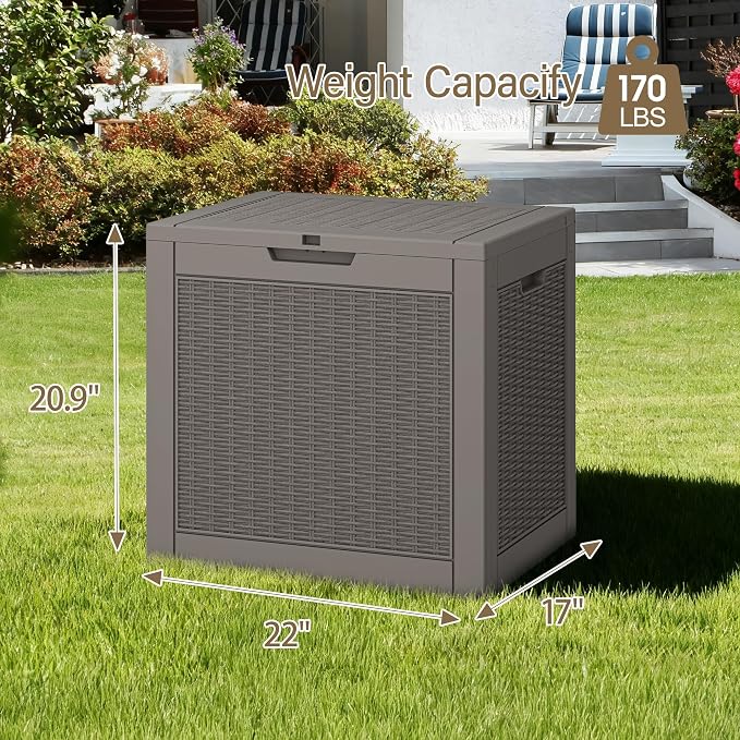 Outdoor Storage Box, 30 Gallon Deck Box with Lockable Lid, Waterproof Resin Storage Bin for Patio Furniture, Garden Tools, Cushions, Grey