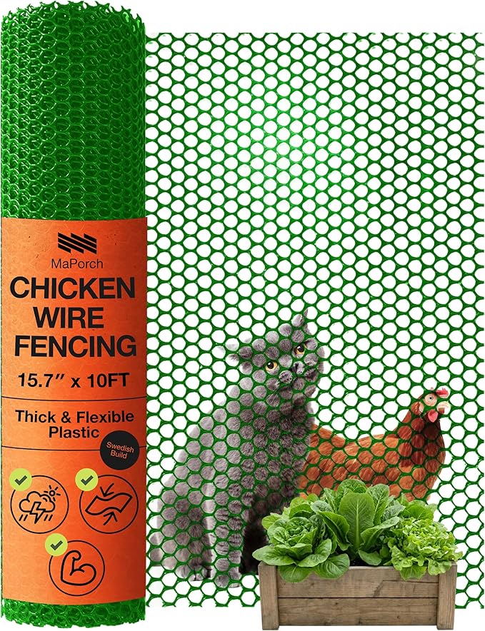 Maporch Plastic Chicken Wire Fencing for Pet Protection - 15.7" x 10ft, HDPE Green Chicken Wire - Garden Fence Animal Barrier for Dogs, Cats and Rabbits (1-Pack) | 15.7" x 10ft - HDPE Home and Garden Netting - UV Resistant - Customizable Balcony Barrie...