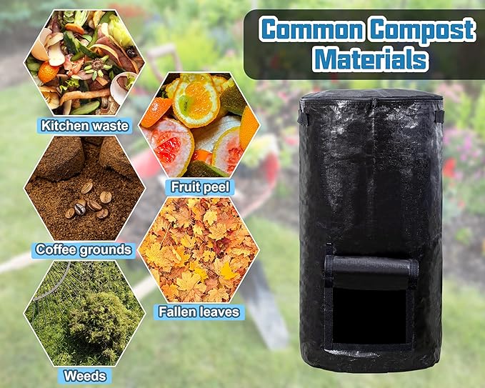 MyLifeUNIT Compost Bins Outdoor, Composting Bin for Outside Garden, Reusable Garden Yard Waste Bag, 34 Gallons (1 Pack, Black)