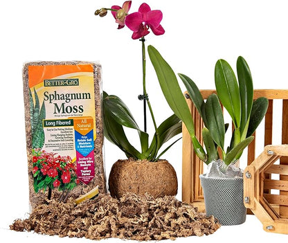 Better-Gro Sphagnum Moss - 100% Natural, Long-Fiber Moss for Orchids, Ferns, and Hostas, Excellent for Hanging Baskets and Propagating Plants - 240 Cubic Inches