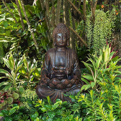 Glitzhome Buddha Fountain with Pump & LED Light, 2 Tier Zen Style Meditating Buddha Water Fountain Outdoor Fountains and Waterfalls Floor Fountains Buddhas Statues for Garden Patio Backyard 23.25" H