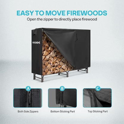 VIVOHOME 5ft Heavy Duty Indoor Outdoor Firewood Storage Log Rack with Cover Combo Set Black