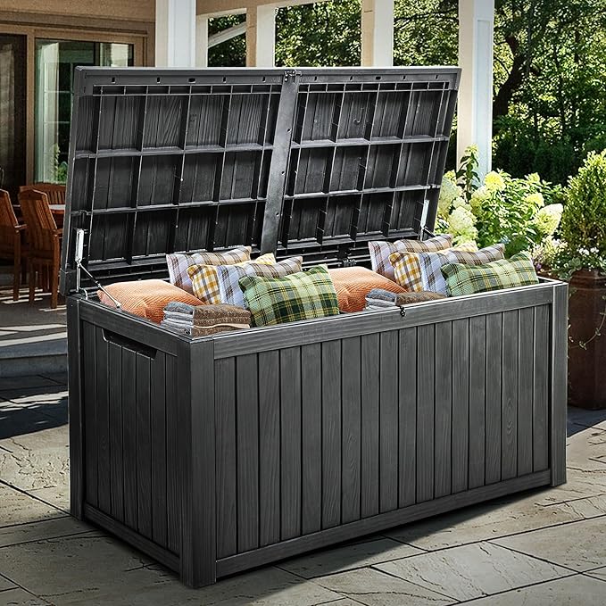 YITAHOME 220 Gallon XL Deck Box Large Outdoor Storage w/Divider for Patio | Outdoor Cushions, Garden Tools, Sports Equipment and Pool Supplies, Waterproof, Resin, Lockable, Black