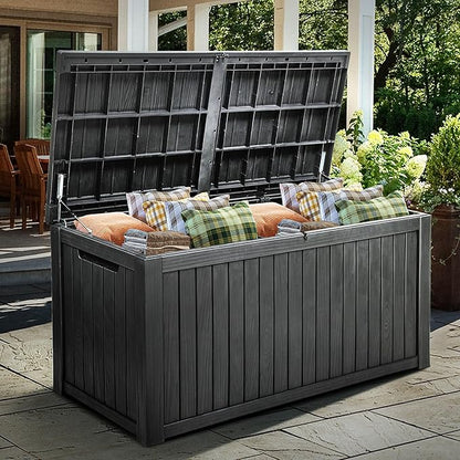 YITAHOME 220 Gallon XL Deck Box Large Outdoor Storage w/Divider for Patio | Outdoor Cushions, Garden Tools, Sports Equipment and Pool Supplies, Waterproof, Resin, Lockable, Black