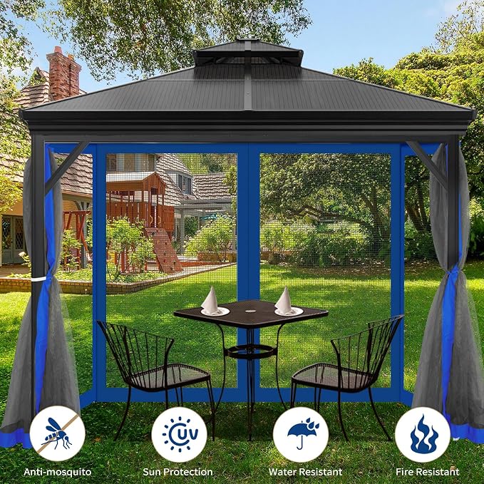 Gazebo Universal Replacement Mosquito Netting, Outdoor Mesh Netting Screen 4-Panel Sidewall with Zipper for Patio, Canopy, Garden and Backyard, Gray(Mosquito Net Only) (Blue, 10' x 10')