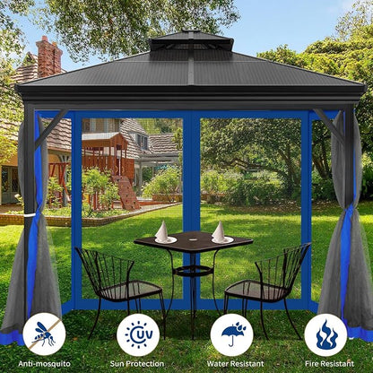 Gazebo Universal Replacement Mosquito Netting, Outdoor Mesh Netting Screen 4-Panel Sidewall with Zipper for Patio, Canopy, Garden and Backyard, Gray(Mosquito Net Only) (Blue, 10' x 10')
