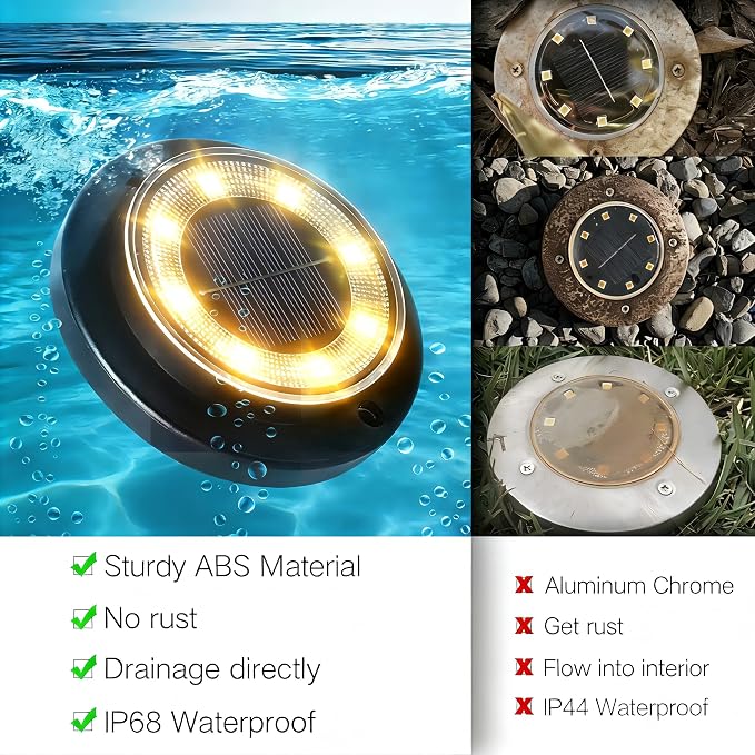 Flacchi Solar Lights Outdoor Waterproof - 2-in-1 Solar Powered Ground Lights Outdoor Solar Disk Light Landscape Light for Deck Step Patio Yard Pathway Walkway Driveway Garden (Warm White, 8 Pack)