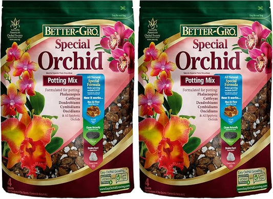 Better-Gro Special Orchid Mix - Premium Grade Orchid Bark Potting Mix, Repotting, Enhanced Drainage, Air Flow & Root Ventilation, Ideal for Phalaenopsis, Cattleyas, Dendrobiums 4 Quarts (Pack of 2)