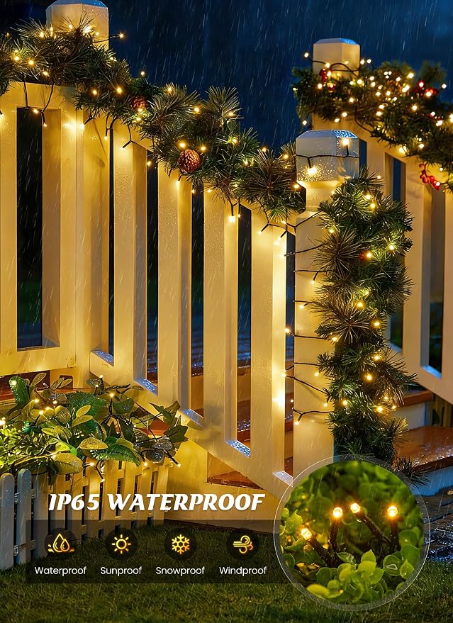 Brightown Solar String Lights Outdoor, 40FT 100 LED Solar Powered String Lights Waterproof with 8 Modes, Auto On/Off, Patio Lights for Outside Tree Garden Balcony Party Decor (Warm White)