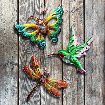 YNGFIL Hummingbird Butterfly Dragonfly Metal Wall Art Decor, Wall Sculpture Decoration Hanging for Home Living Room Bedroom Garden Porch Patio Balcony Ornament for Indoor Outdoor, 3 pack 9 inch