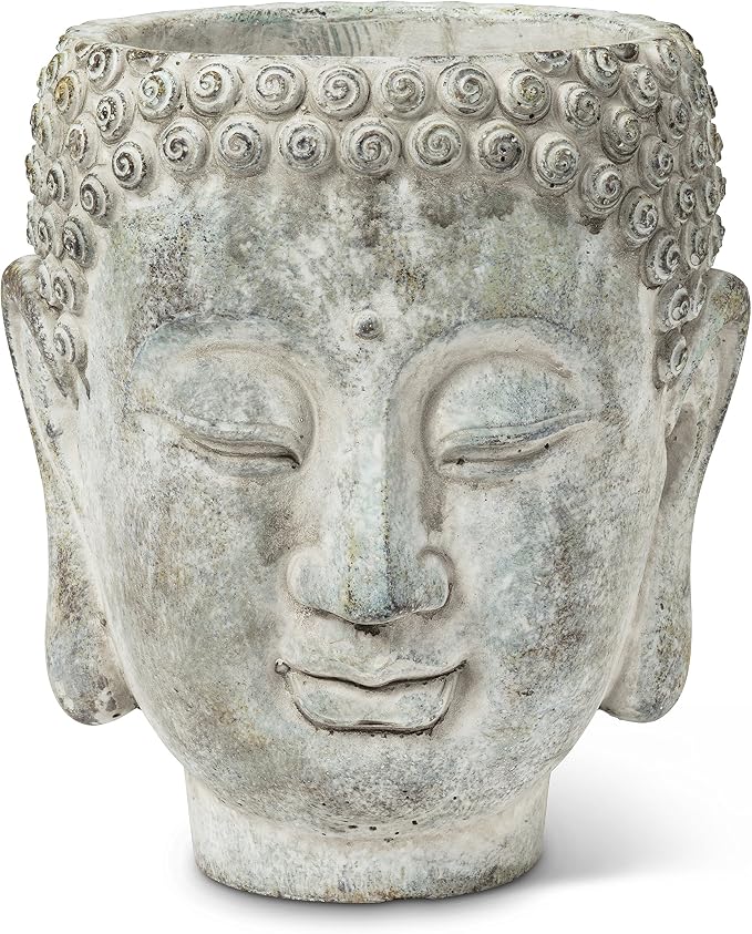 Abbott Collection 27-DHARMA/350 LG Large Buddha Head Planter, Grey (7" H)