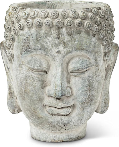 Abbott Collection 27-DHARMA/350 LG Large Buddha Head Planter, Grey (7" H)