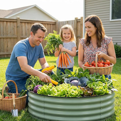 Sponvatt 1Pcs Round Galvanized Raised Garden Bed Kit 24 x 12 Inch Metal Planter Box Outdoor with Safety Rubber Edge Trim Rust Proof Weather Resistant Circular Steel Garden Beds Sage Green 12 Inch Deep