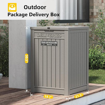 Package Delivery Box for Outside, Storage Box with Lockable Secure, Outdoor Resin Package Drop Container Waterproof for Backyard, Garden, Patio & Lawn, Grey