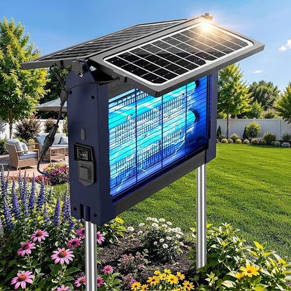 Upgraded Solar Bug Zapper Outdoor with Dual Panels, 4500V Cordless Rechargeable Fly Insect Killer Waterproof Electric Mosquitoes Zapper for Patio Garden Backyard RV Camping Pond