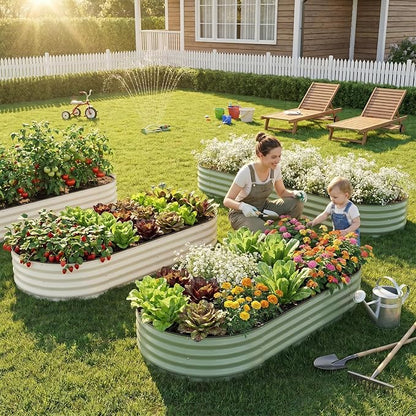 2 Pack Raised Garden Bed 6x3x1ft, Planter Raised Beds for Gardening, Vegetables, Flowers, Large Metal Raised Beds, Tool-Free Design- White