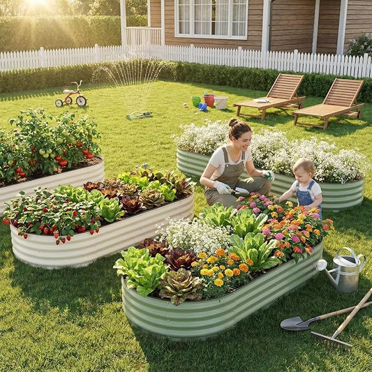 2 Pack Raised Garden Bed 6x3x1ft, Planter Raised Beds for Gardening, Vegetables, Flowers, Large Metal Raised Beds, Tool-Free Design- White