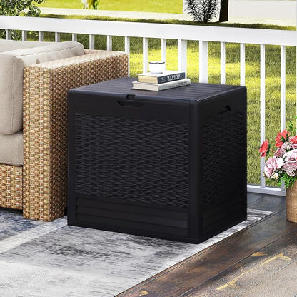 Tangkula 25 Gallon Waterproof Outdoor Storage Box with Lockable Lid | PP Resin, Wicker Patterned, Indoor Outdoor Use, Portable, Versatility, for Deck, Pool, Patio Cushions, Garden Tools