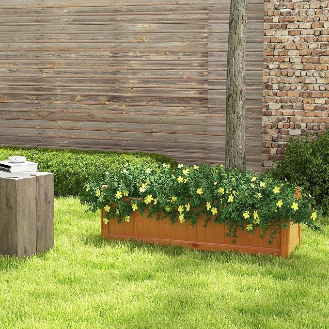 HAPPYGRILL Raised Garden Bed, Elevated Planter Box with Drainage Holes, Outdoor Wood Planter Container for Vegetables Flowers & Herbs, Planter Raised Beds for Garden, Patio, Balcony