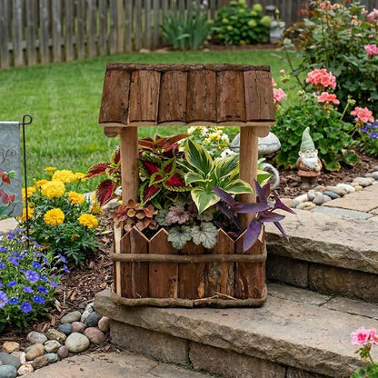 Wooden Wishing Well Planter for Flowers & Garden Decoration | Classic wishing well planter that brings timeless charm to your garden