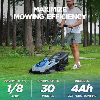 18" Cordless Push Lawn Mower for Small Yards, 40V Brushless Electric Mower with 4.0Ah Battery & Charger, 6 Heights & 2-in-1 Mulch/Bag