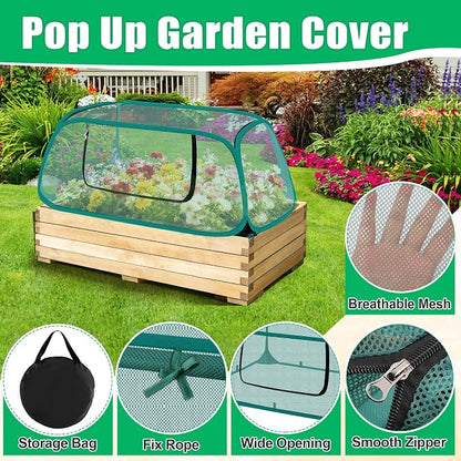 2 Pack Pop Up Garden Cover, 44" x 19" x 17" Foldable Pop-Up Mesh Plant Garden Bed Cover for Raised Beds for Vegetable, with 10 Labels/ 8 Stakes/ 2 Storage Bag/Gloves