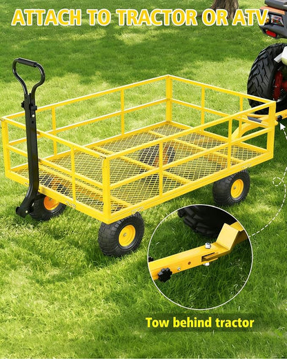 Garvee Steel Garden Cart, 1200 LBS Capacity Utility Outdoor Wagon, Heavy Duty Mesh Garden Wagon with Removable Sides, 2-in-1 Handle, 13" Tires for Yard, Lawn, Garden