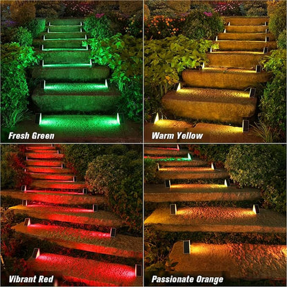 VOLISUN Solar Stair Lights 6 Pack, 7 Fixed Colors, Solar Step Lights Outdoor Waterproof IP67, LED Outdoor Step Light, Deck Light Outdoor Decor for Garden Stair, Front Step, Porch and Patio