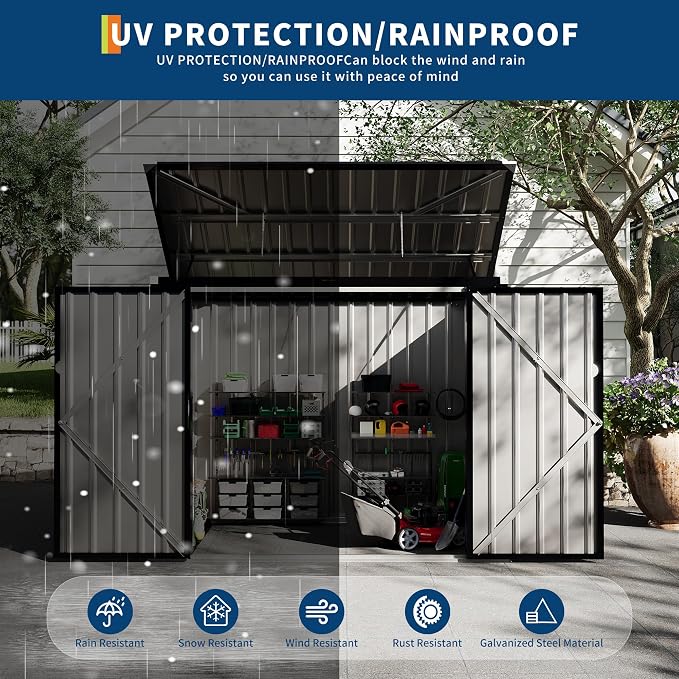 GarveeLife 3x6 ft Garbage Bin Shed Stores, Outdoor Trash Can Storage 2 Binsgarbage Bin Storage Shed, Metal Trash Shed Waterproof Outside Storage