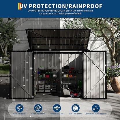 GarveeLife 3x6 ft Garbage Bin Shed Stores, Outdoor Trash Can Storage 2 Binsgarbage Bin Storage Shed, Metal Trash Shed Waterproof Outside Storage