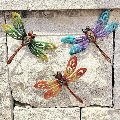 YNGFIL Dragonfly Wall Art Decor, Metal Indoor Outdoor Fence Outside Hanging Decorations for Living Room Bedroom, 9 Inch 3 Pack, Hand-made Vibrant Ornament Sculpture for Patio Balcony