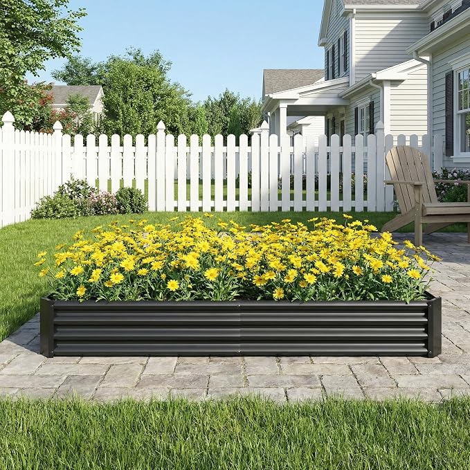 Metal Galvanized Raised Garden Bed Kit, 6 x 3 x 1 ft Galvanized Steel Raised Garden Planter Box Outdoor with Open Base for Growing Vegetables/Flowers/Herbs/Fruits/Succulents, Rectangle, Black