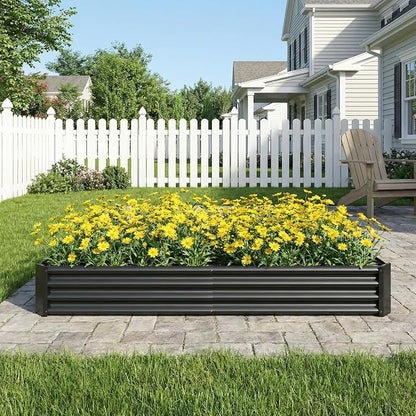 Metal Galvanized Raised Garden Bed Kit, 6 x 3 x 1 ft Galvanized Steel Raised Garden Planter Box Outdoor with Open Base for Growing Vegetables/Flowers/Herbs/Fruits/Succulents, Rectangle, Black