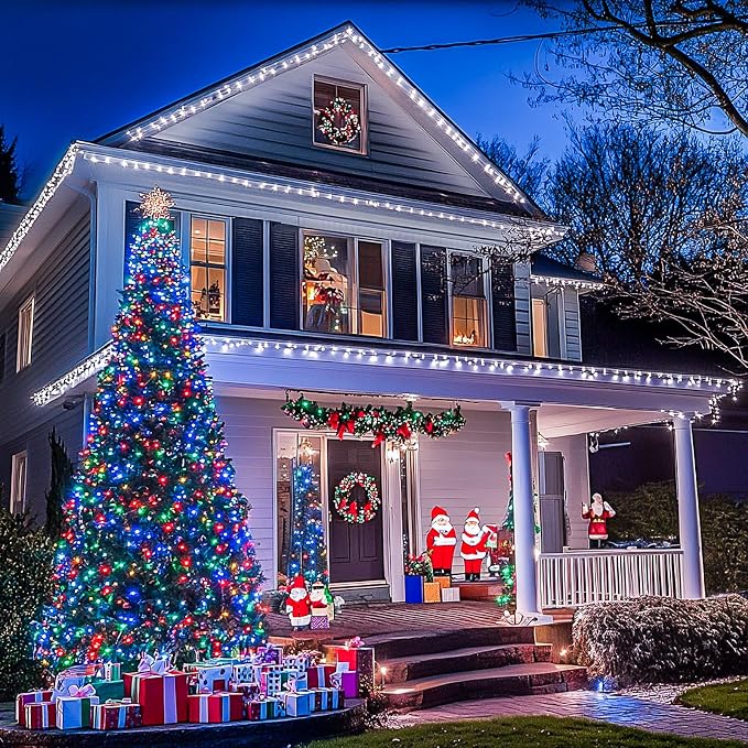 JMEXSUSS Christmas Lights, 600 LED 168FT Color Changing Christmas Tree Lights with Remote, 11 Modes, Timer, Waterproof, Clear Wire String Lights for Xmas Décor, White & Multicolor