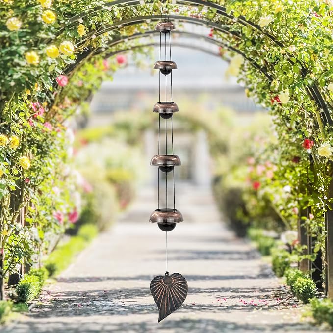 Cooper Leaf Temple Wind Chime,Wind Chimes with 5 Bells, Feng Shui Wind Chimes for Home Yard Outdoor Decoration, A Great Memorial Wind Chime for Someone Who Loves Peace