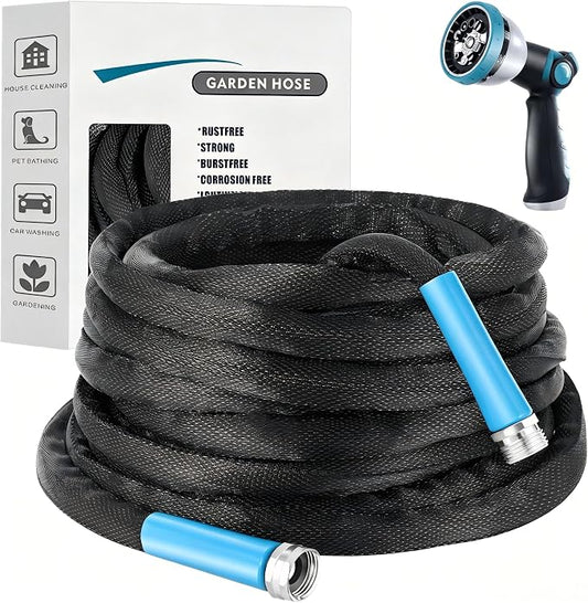 100FT Black Garden Hose, Lightweight No Kink Water Hose with 10 Function Spray Nozzle, 3/4 Inch Rust-Proof Aluminum Leak-Proof Connector for Yard Garden RV Outdoor Watering