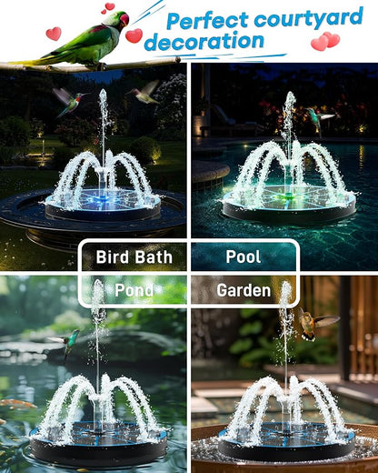 3.5W Solar Fountain,Upgraded 100% Glass Panel Solar Bird Bath Fountain with 2000mAh Battery,7 Color RGB LED Lights & 6 Nozzles,Solar Fountain for Bird Bath,Garden, Pond, Pool, Outdoor Decor(Blue)