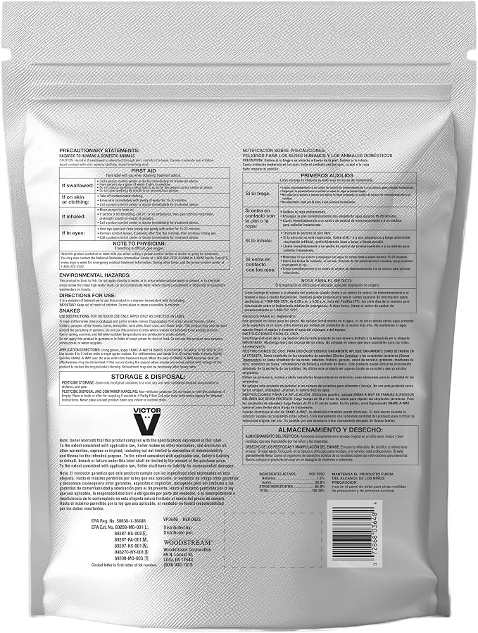 Victor Snake-A-Way Outdoor Snake Repellent Granules for Yard, 4 lb Bag | EPA-Registered Pest Control, Repels Venomous and Non-Venomous Snakes up to 0.5 Acres, Last 2-3 Months After Application