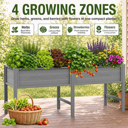 YEFU 72" Large Raised Garden Bed, Wood-Look HIPS 6ft Extra Large Bed, Grey | Extra Large Garden Bed for Backyard Growing, 6ft Design, Wood-Look HIPS, Drainage, 770 lbs High Capacity Support