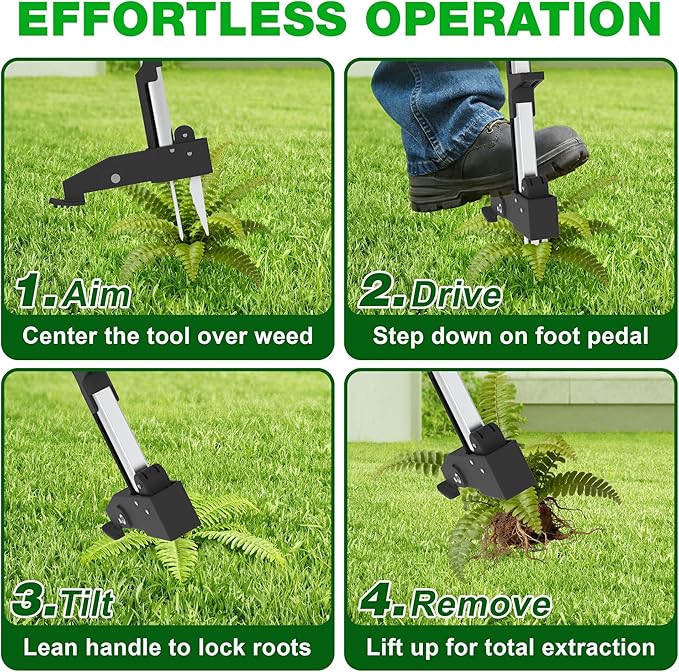 Stand Up Weed Puller Tool, 41" Heavy Duty Manual Garden Tools with Eject Mechanism Long Handle Weed Removal Tool with 4 Claw Steel Head for Yard Dandelion Crabgrass