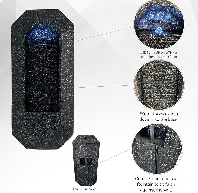 XBrand 23.3" H Black Wall Fountain with LED Light