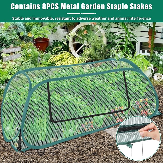 ANGAR 2Pack Garden Covers for Raised Beds, Pop Up Mesh Plant Covers for Outdoors, 30% Sunblock Plant Shade Tent, Crop Cage for Seedlings Vegetable Against Birds, Animals, with 8 Stakes (45"X22"X16")