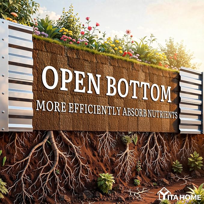 YITAHOME 4pcs 6x3x2ft Galvanized Raised Garden Bed, Metal Planter Box with Safety Rubber, Gloves, Outdoor Flower Bed for Planting Plants Vegetables, Silver