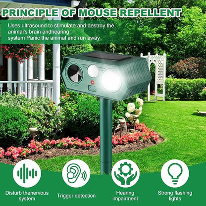 2025 Solar Animal Repellent,Upgraded Ultrasonic Cat Repellent Outdoor,Waterproof Deer Deterrent for Bird Dog Skunk,Squirrels Deterrent with Motion Detection Flash Lights for House B (2 Pack)