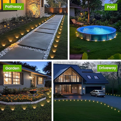 PATIOWIN Mini Solar Ground Lights, 16 Pack Solar Powered Pathway Lights, Waterproof Outdoor Light for Garden, Driveway, Walkway, Backyard, Patio (Warm White)