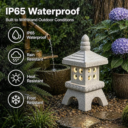 Nacome Solar Pagoda Garden Statues: 11.5 inches Outdoor Weatherproof Resin Zen Decor for Landscape Balcony Patio Porch Yard Ornament(Gray)
