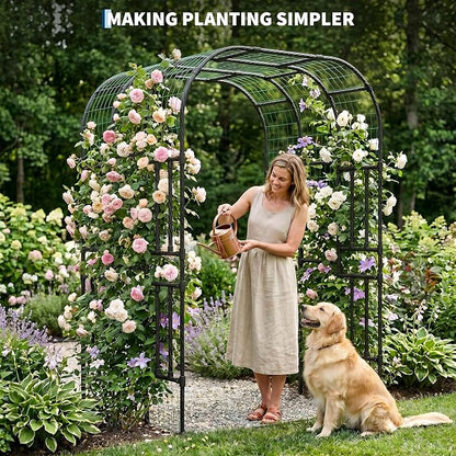 Metal Garden Arch Trellis, 7.3FT Extra Tall Polyethylene-Coated Steel Garden Trellis for Climbing Plants, Vegetables, Flowers, Outdoor Pergola Arbor Wedding Party
