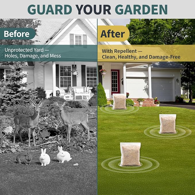 Deer & Rabbit Repellent Pouches, 10-Pack, Long-Lasting Outdoor Protection, Natural Peppermint & Garlic Oil Formula, Safe for Family & Pets, Weather-Resistant for Gardens, Lawns & Landscapes